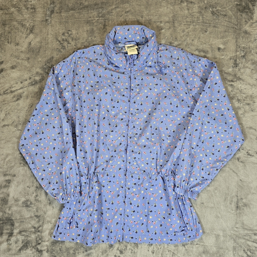 Vintage Northern Reflections Floral Rain Jacket Size Large Flower Blue